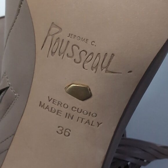 JEROME C. ROUSSEAU Taupe Ankle Boots Womens 7 Peep Toe w/ Tassel Wrap - Picture 8 of 9